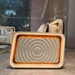 Modern Luxury Seating Collection with 3D Relief Craftsmanship, Natural Wood Veneer, Gold Stainless Steel Accents & Integrated Ambient Lighting